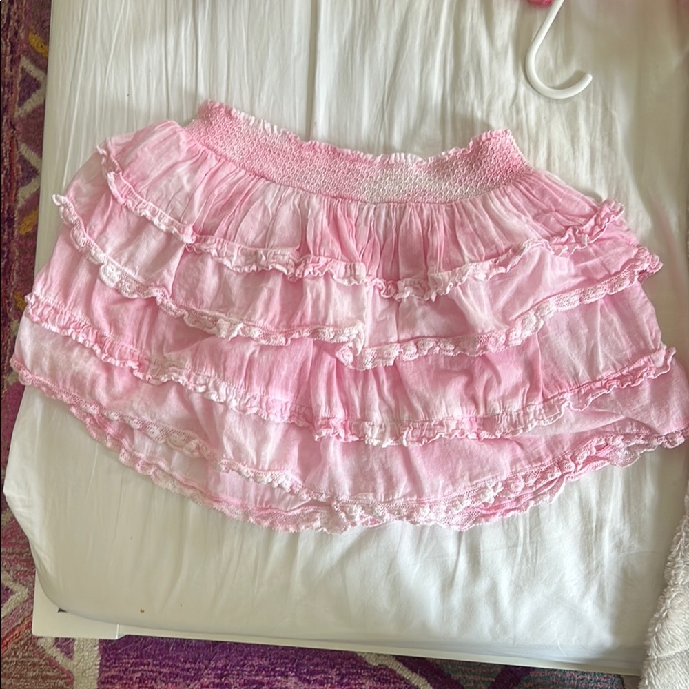LoveShackFancy Pink Bubble Mini Skirt with Ruffled Tiers